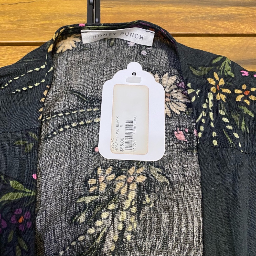 Honey Punch Womens Dress Small Maxi Floral Side Back Cutouts Fringe Bohemian NWT - Picture 7 of 12